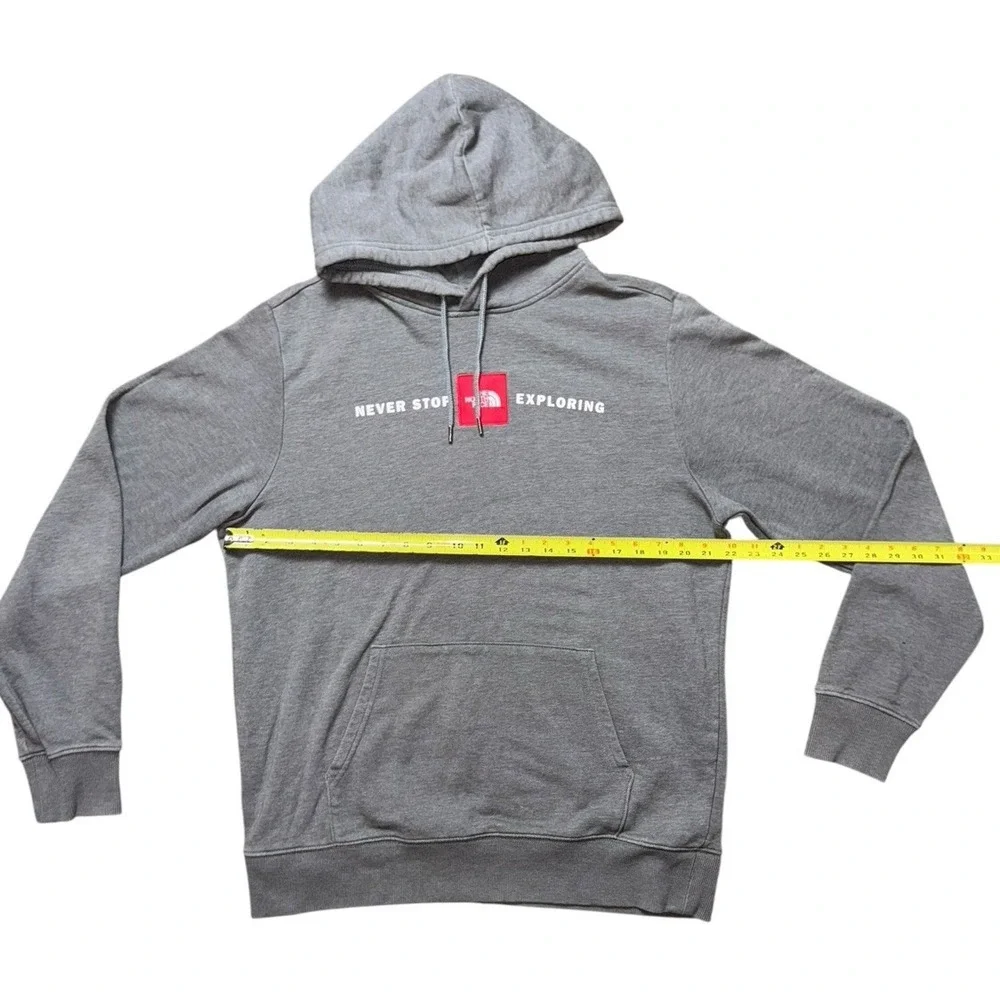 The‎ North Face Mens Gray Red Never Stop Exploring Logo Hoodie/Sweatshirt Sz L